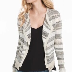WHBM Open Cardigan Metallic Fringe Sweater Blazer Cropped